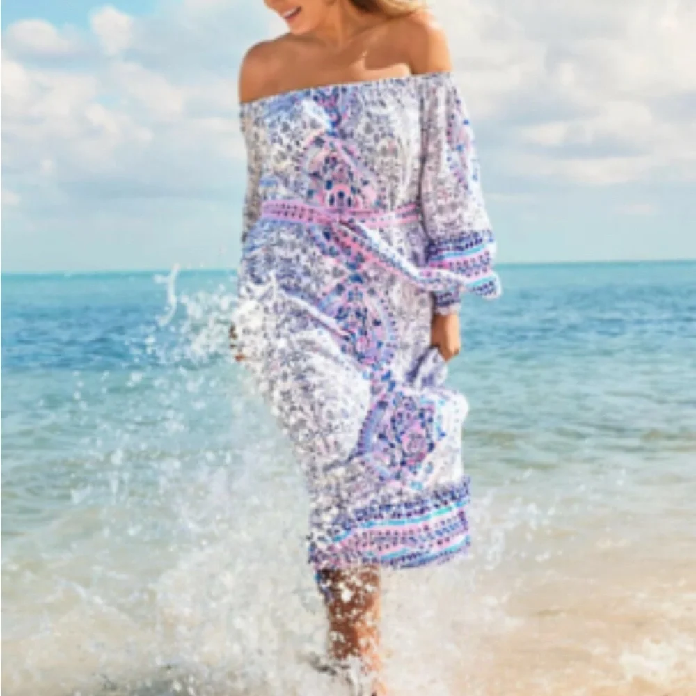 Lilly Pulitzer Abigail Off The Shoulder Midi Dress - Picture 4 of 10